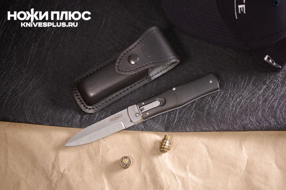 Автоматический нож Predator  N690 черный Stone wash Mikov фото