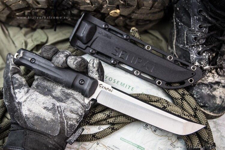Нож  Senpai AUS-8 StoneWash Черный Kizlyar Supreme фото
