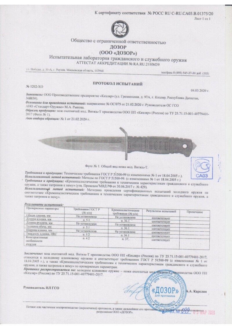Нож Витязь Т AUS-8 MOLLE олива Кизляр фото