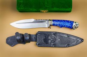 Нож Спецназ Х12МФ Акрил синий резные Ножны Кизляр Андреев д.В.