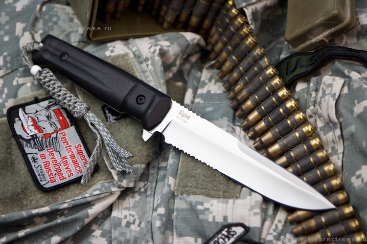 Нож Alpha AUS-8 Stonewash Serrated Kraton  Kizlyar Supreme фото