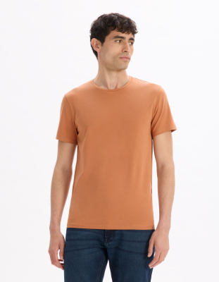 футболка из эластичного хлопка с круглым вырезом Brown Celio