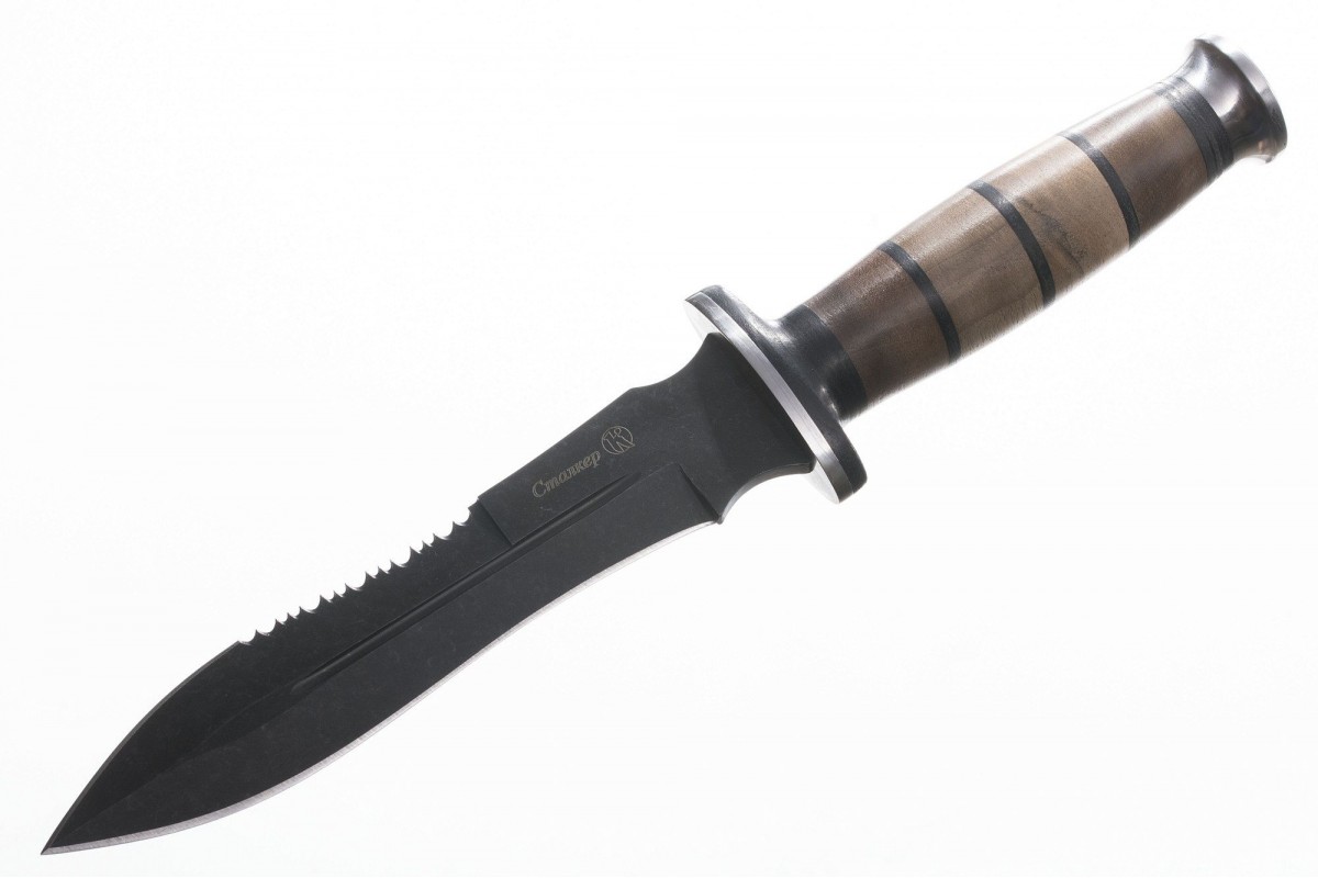 Нож Сталкер AUS-8 стоунвош черный наборная рукоять Кизляр фото
