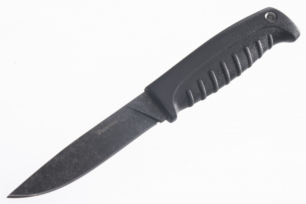 Нож Финский AUS-8 стоунвош черный эластрон Кизляр фото