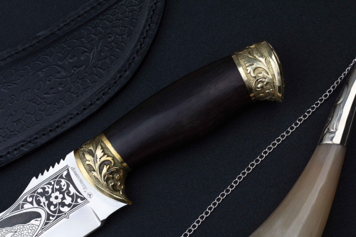 Нож Аллигатор граб/латунь с рисунком на клинке Беркут Кизляр