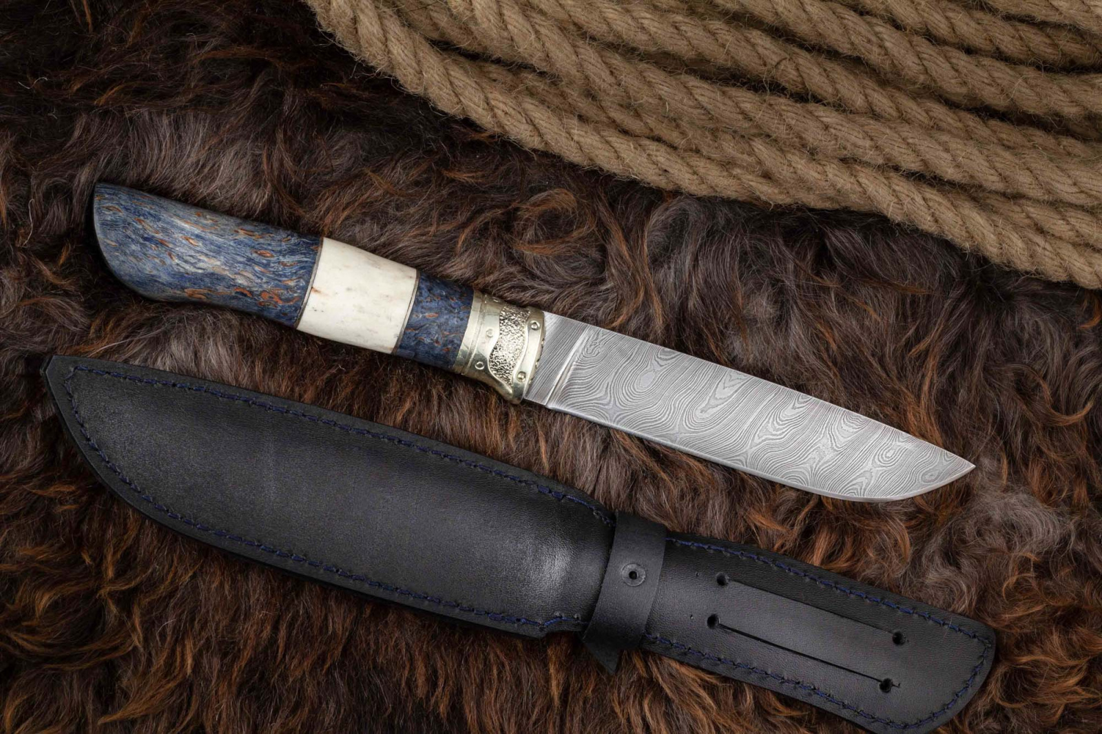 Нож Восток дамаск граб/синий Адамов