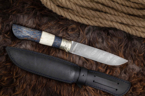 Нож Восток дамаск граб/синий Адамов