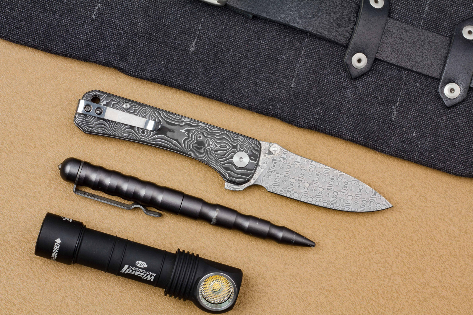 Нож QSP Hawk сталь Damascus, рукоять Aluminum Foil Carbon Fiber