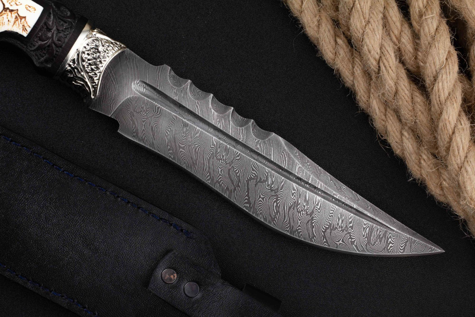 Нож Хищник -1 (ястреб) граб/дамаск Адамов