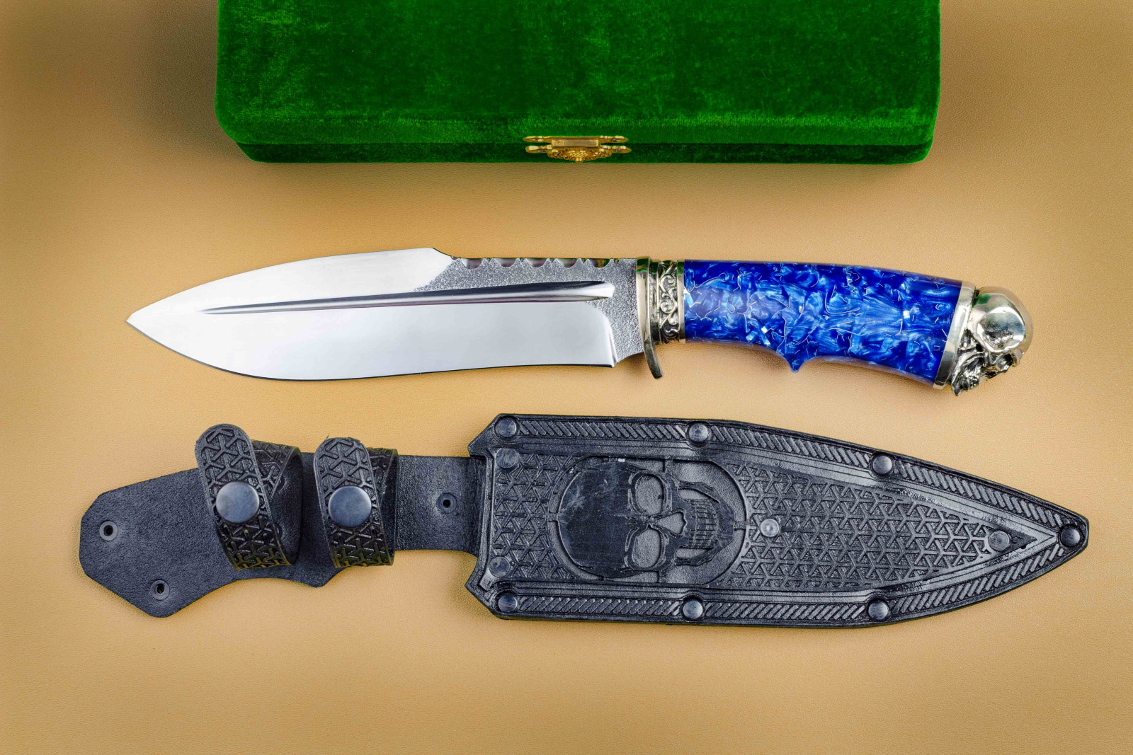 Нож Спецназ Х12МФ Акрил синий резные Ножны Кизляр Андреев д.В.