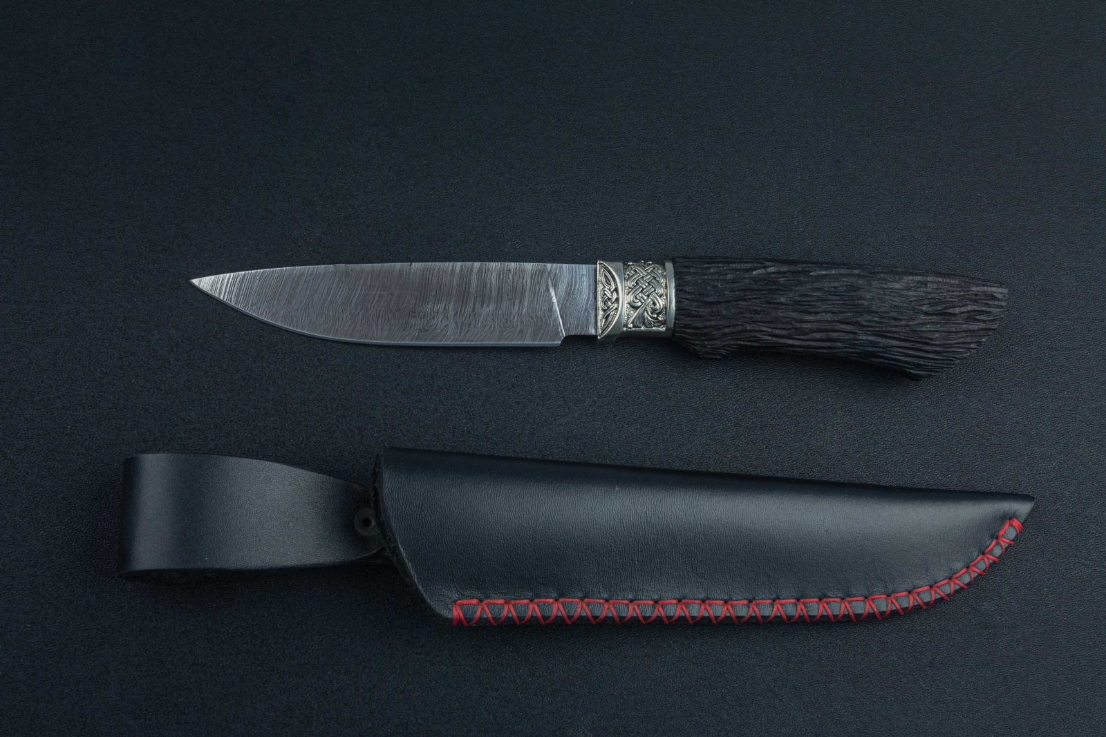 Нож Сова дамаск,резная рукоять Адамов