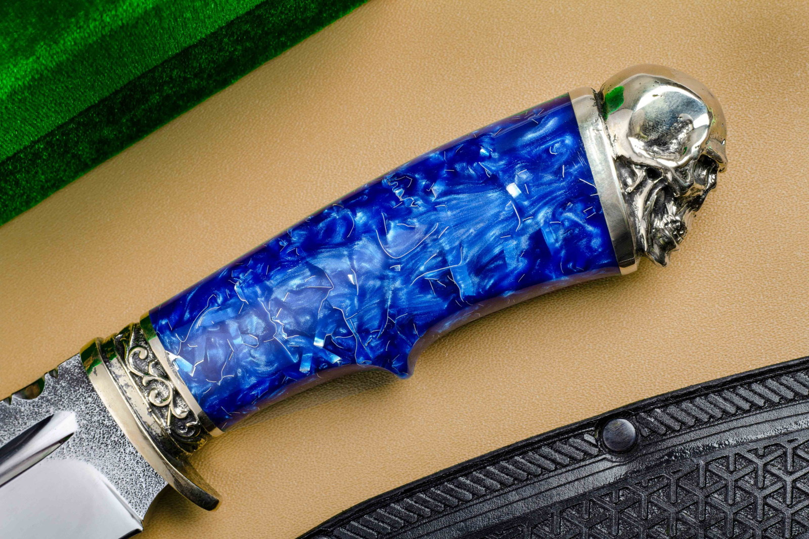 Нож Спецназ Х12МФ Акрил синий резные Ножны Кизляр Андреев д.В.