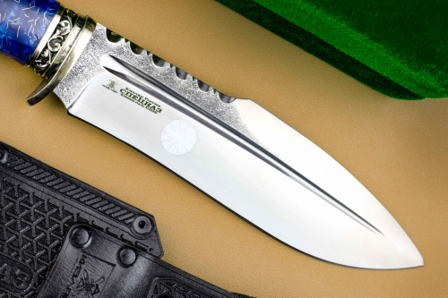 Нож Спецназ Х12МФ Акрил синий резные Ножны Кизляр Андреев д.В.