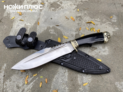 Нож Спецназ Х12МФ Акрил черный резные ножны Кизляр Андреев д.В,