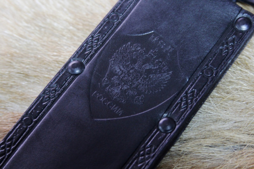 Нож КО-2 Дерево/Кожа  с символикой МВД Нож КО-2 Дерево/Кожа  с символикой МВД