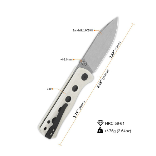 Нож QSP Canary Folder blackwash сталь 14C28N, рукоять White G10