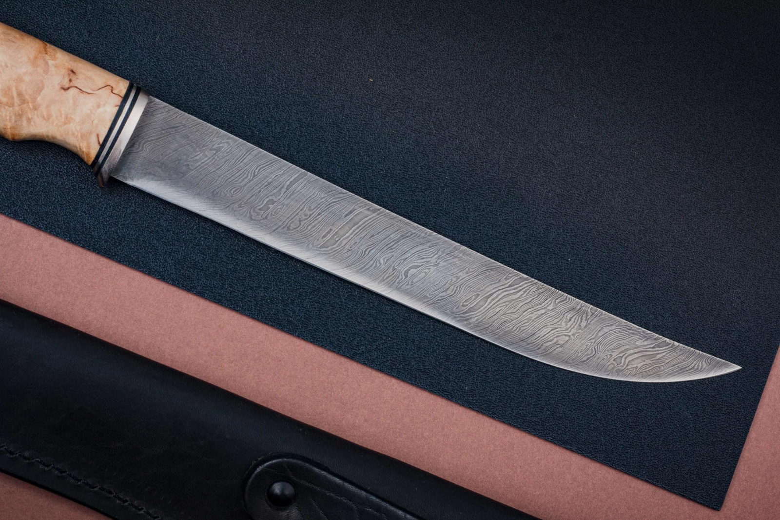 Нож Филейный дамаск карельская береза Марушина