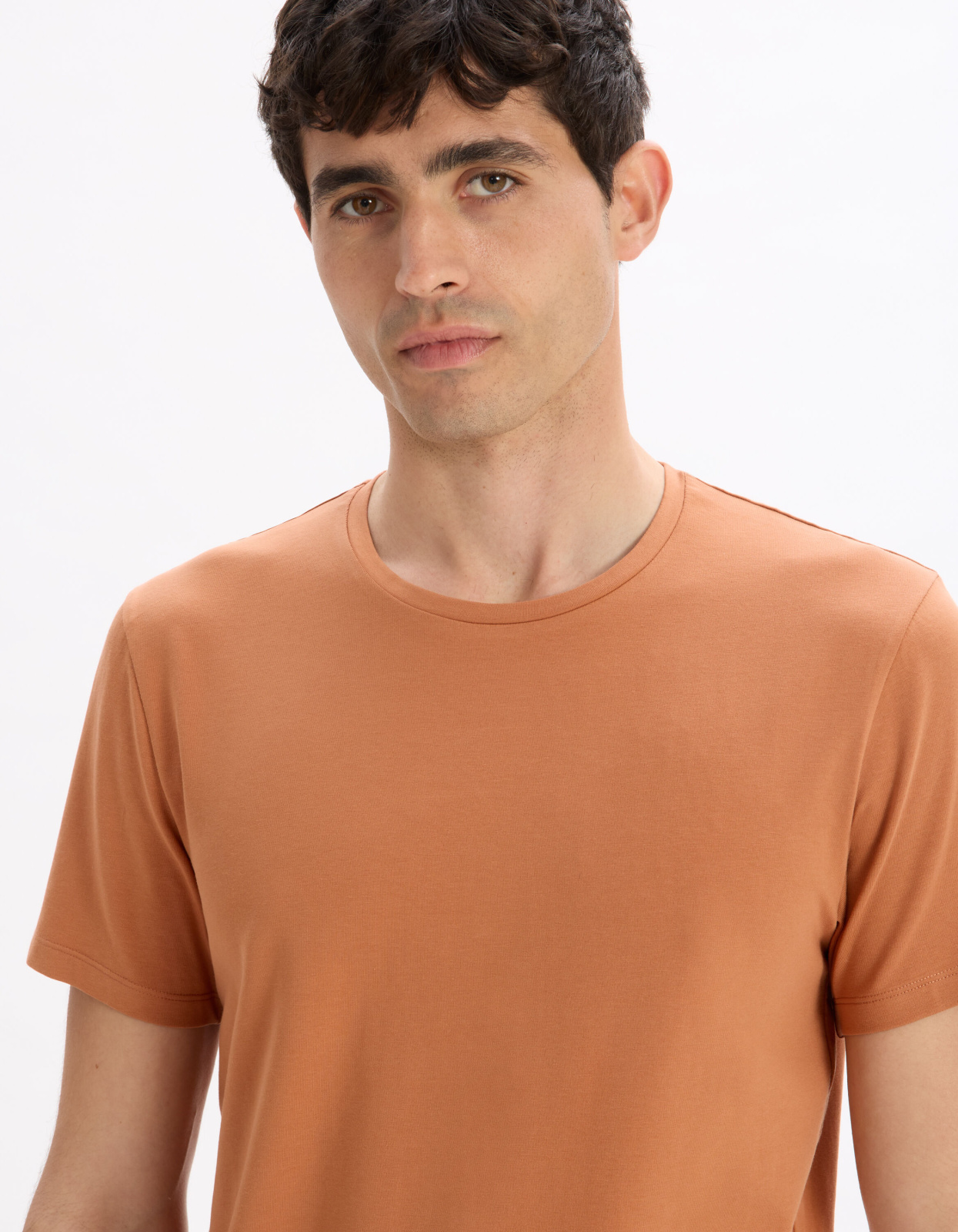 футболка из эластичного хлопка с круглым вырезом Brown Celio