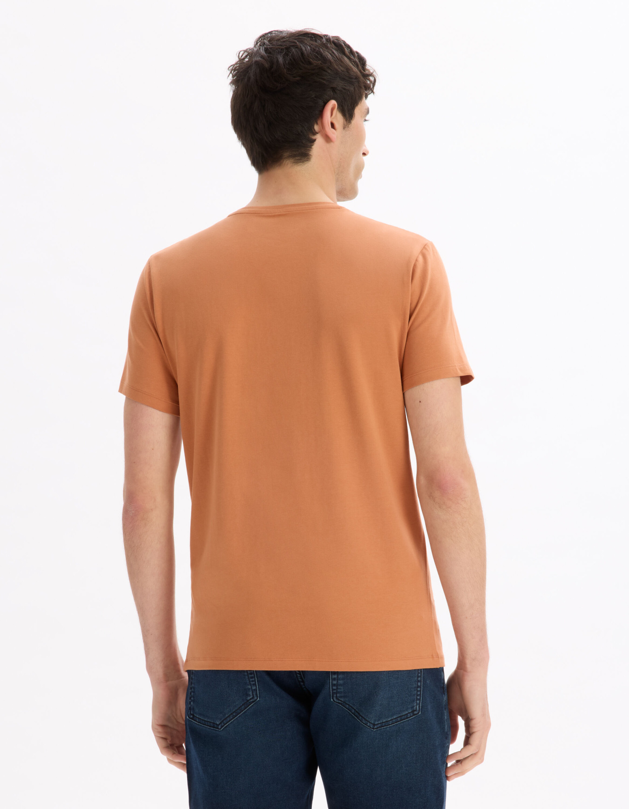 футболка из эластичного хлопка с круглым вырезом Brown Celio