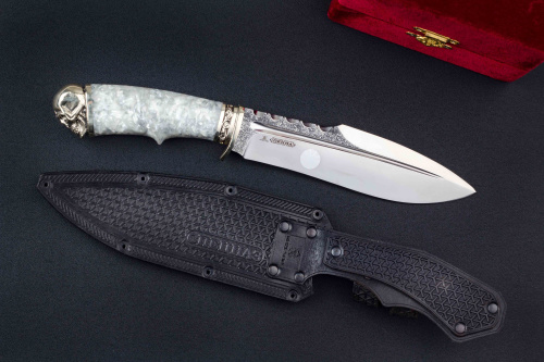 Нож Спецназ Х12МФ Акрил серый резные Ножны Кизляр Андреев д.В.