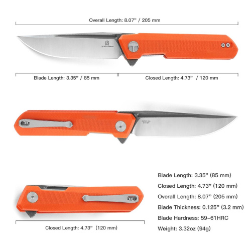 Нож Bestechman Dundee satin/grey titanized сталь D2, рукоять Orange G10