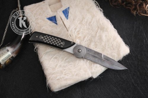 Нож складной Байкер-1 Сталь Дамаск  Унцукульская насечка Нож складной Байкер-1 Сталь Дамаск  Унцукульская насечка