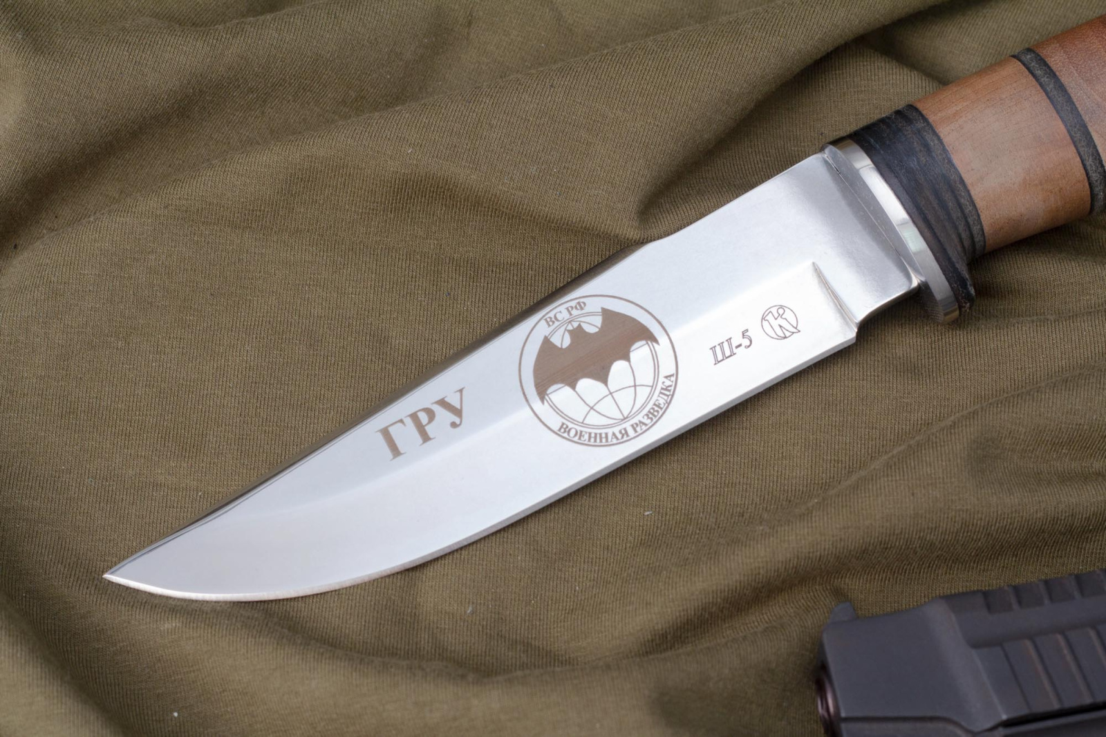 Нож Ш-5 Дерево/Кожа с символикой ГРУ