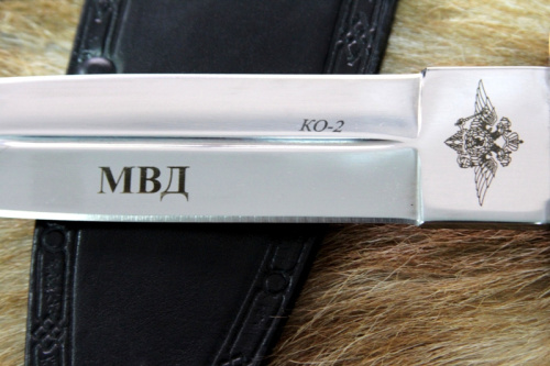 Нож КО-2 Дерево/Кожа  с символикой МВД Нож КО-2 Дерево/Кожа  с символикой МВД