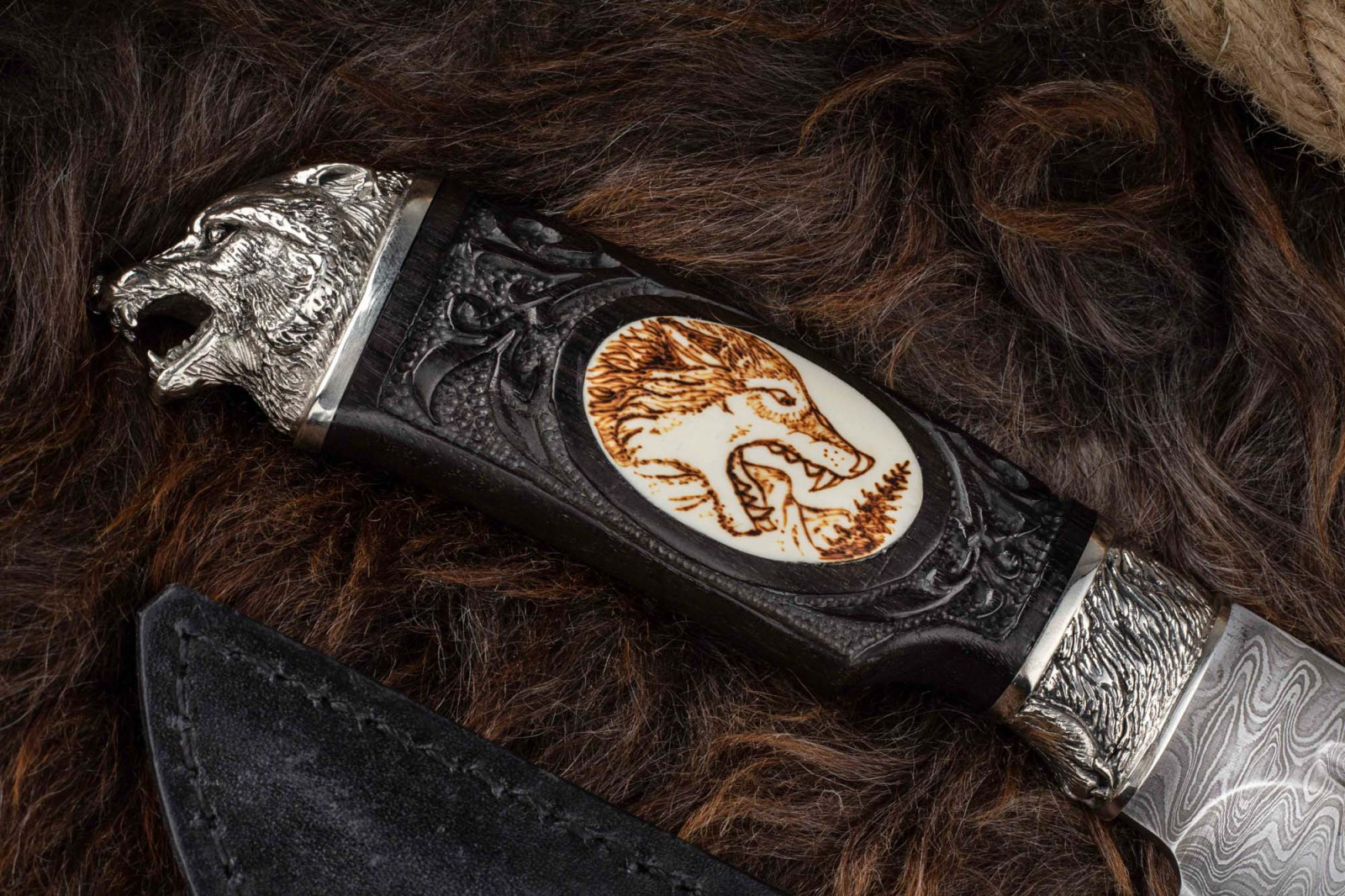 Нож Волк граб/дамаск Адамов