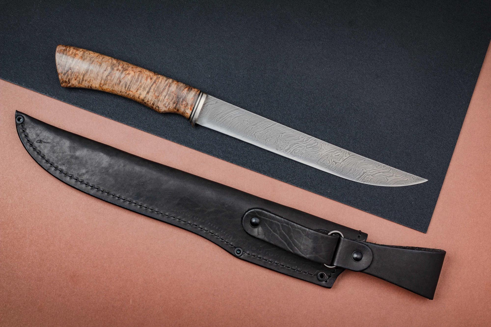 Нож Филейный дамасск/карельская береза Марушина