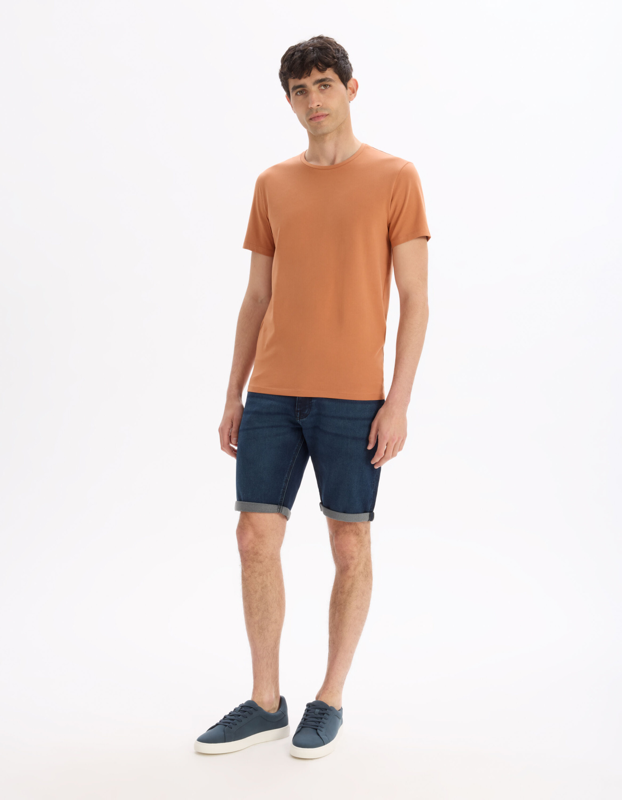 футболка из эластичного хлопка с круглым вырезом Brown Celio