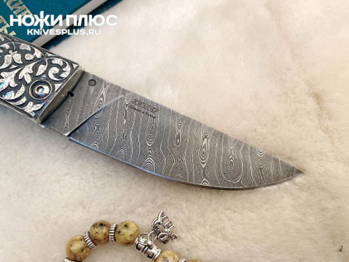 Нож складной Стерх Сталь Дамаск Серебро Нож складной Стерх Сталь Дамаск Серебро