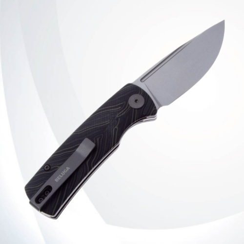 Складной нож Petrified Fish Beluga Mini сталь 14C28N, рукоять G10 Black/Green Gmascus