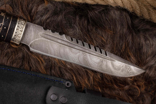 Нож Клык-2 граб/насечка дамаск Адамов