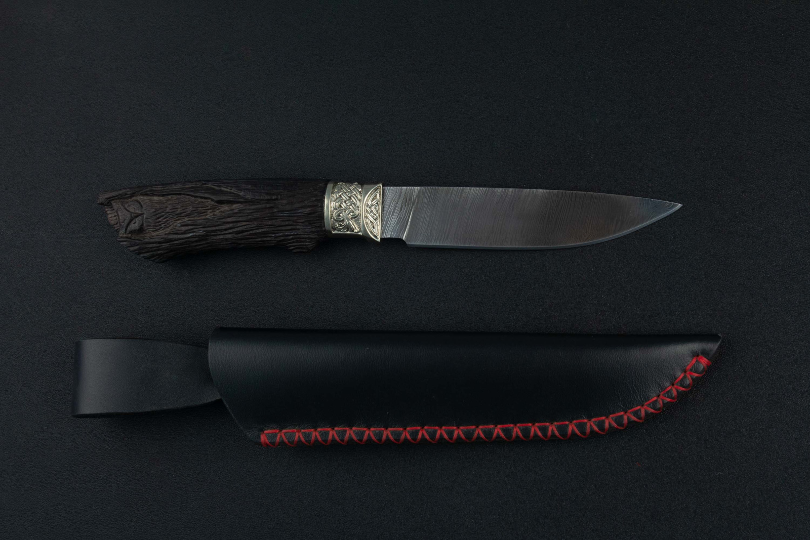 Нож Сова дамаск,резная рукоять Адамов