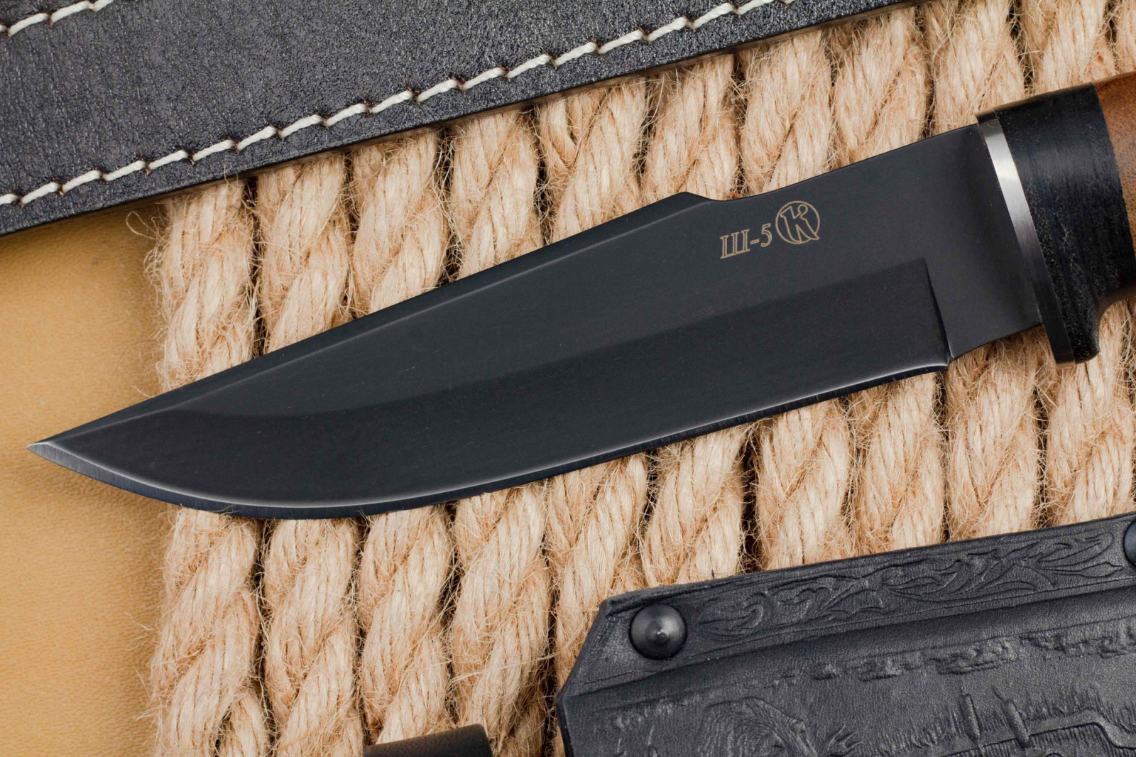 Нож Ш-5 Черный/Дерево/Кожа