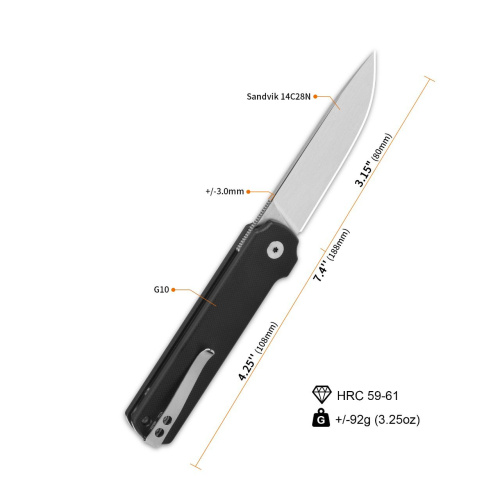 Нож QSP Lark satin сталь 14C28N, рукоять Black G10