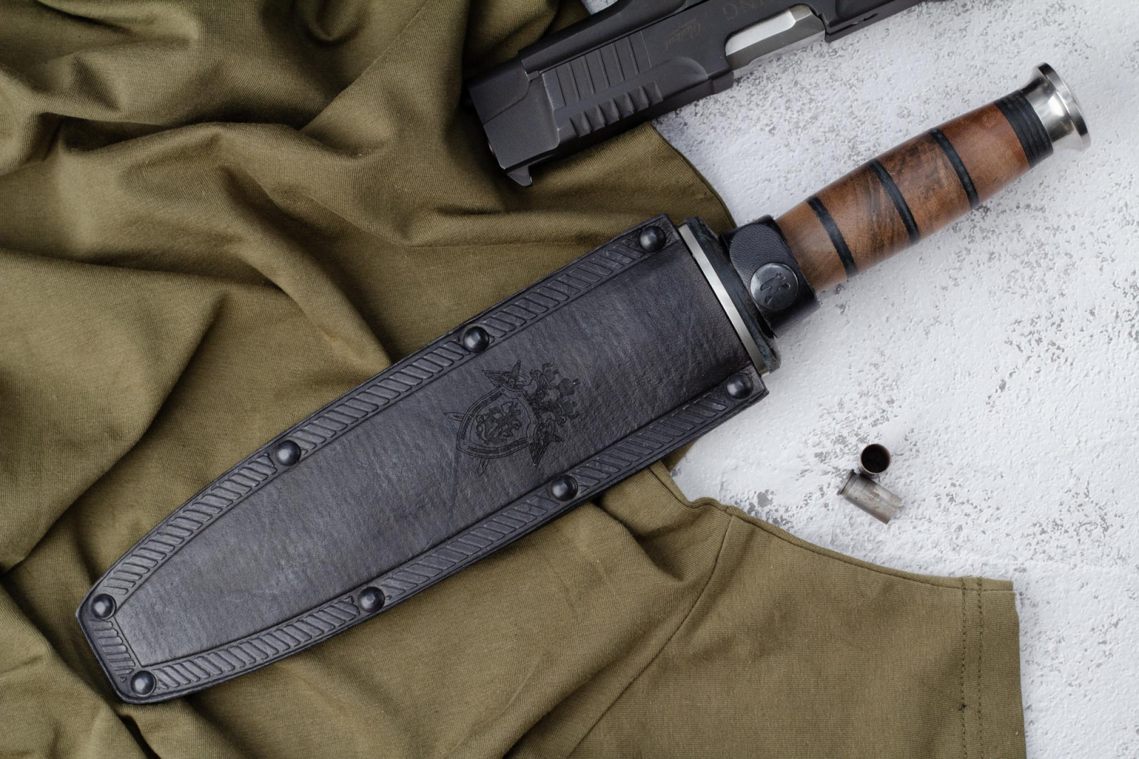 Нож КО-2 Дерево/Кожа  с символикой Следственный комитет