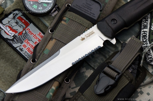 Нож Alpha AUS-8 Stonewash Serrated Kraton