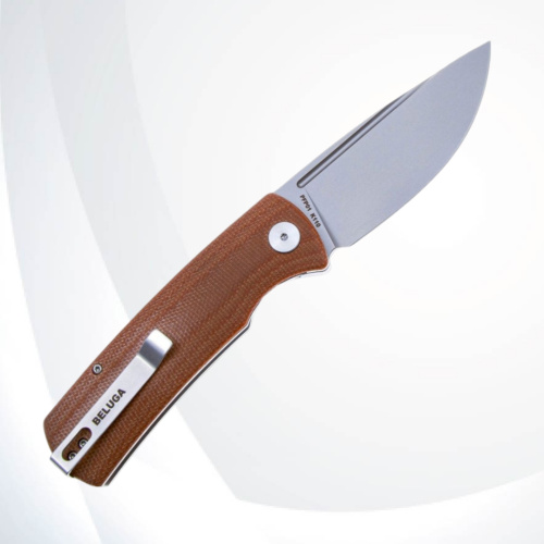 Складной нож Petrified Fish Beluga sandblast сталь K110, рукоять Brown Micarta