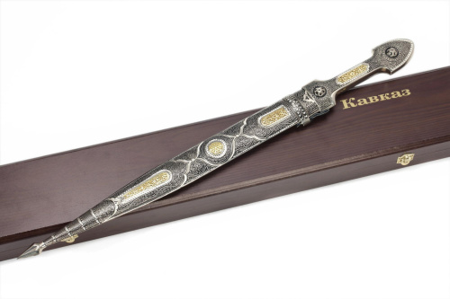 Кинжал сувенирный модель №20 (Кавказ) со вставками кожазаменитель/мельхиор Поиск Кизляр
