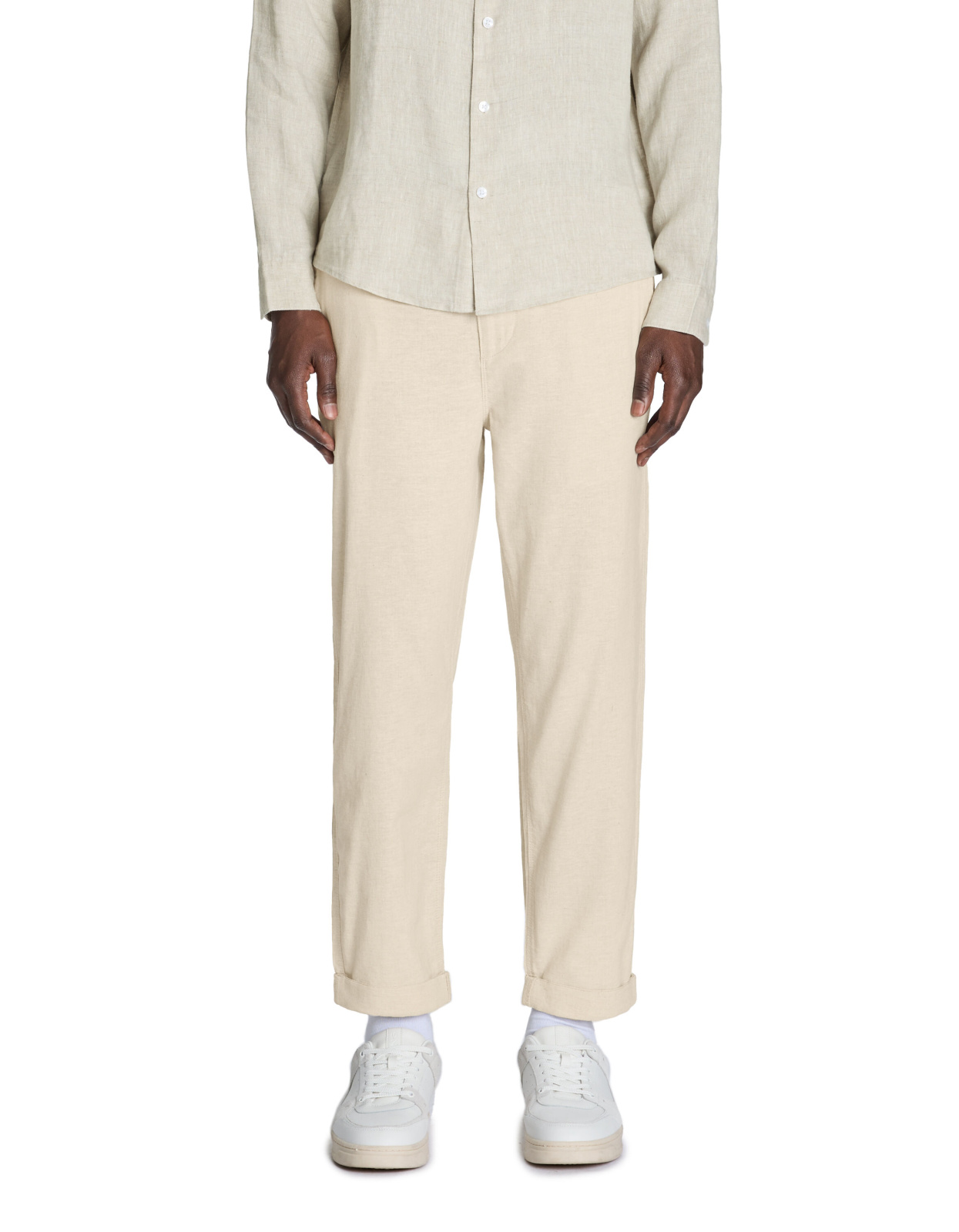 Прямые брюки из льна и хлопка - beige