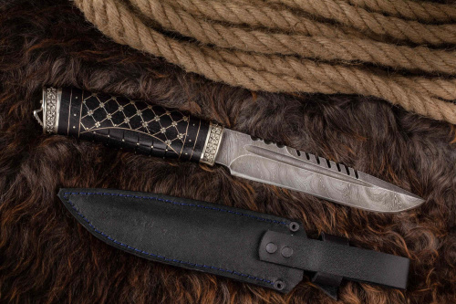 Нож Клык-2 граб/насечка дамаск Адамов