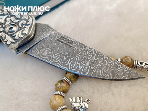 Нож складной Ирбис Сталь Дамаск Серебро Нож складной Ирбис Сталь Дамаск Серебро