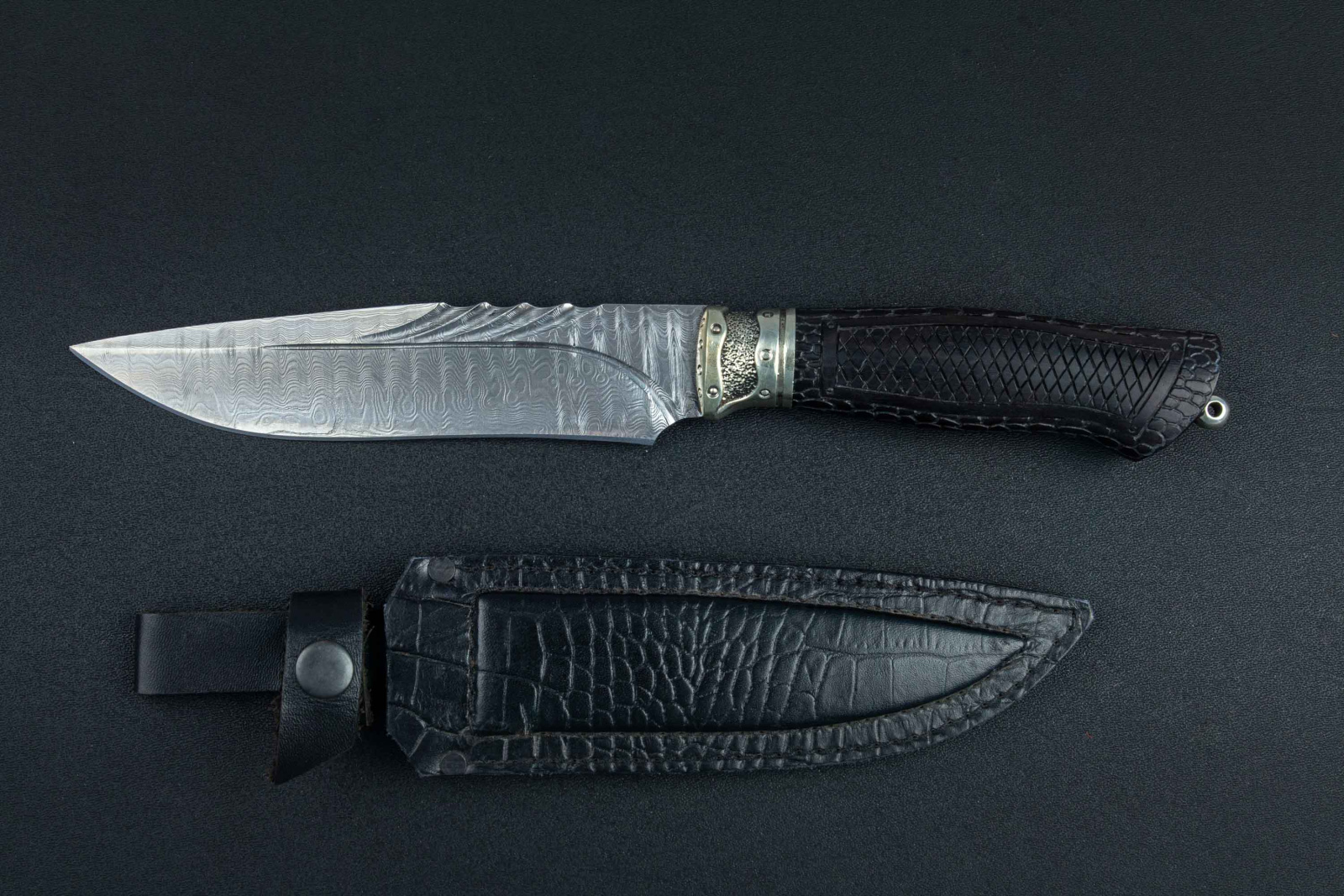 Нож Хищник дамаск граб Адамов