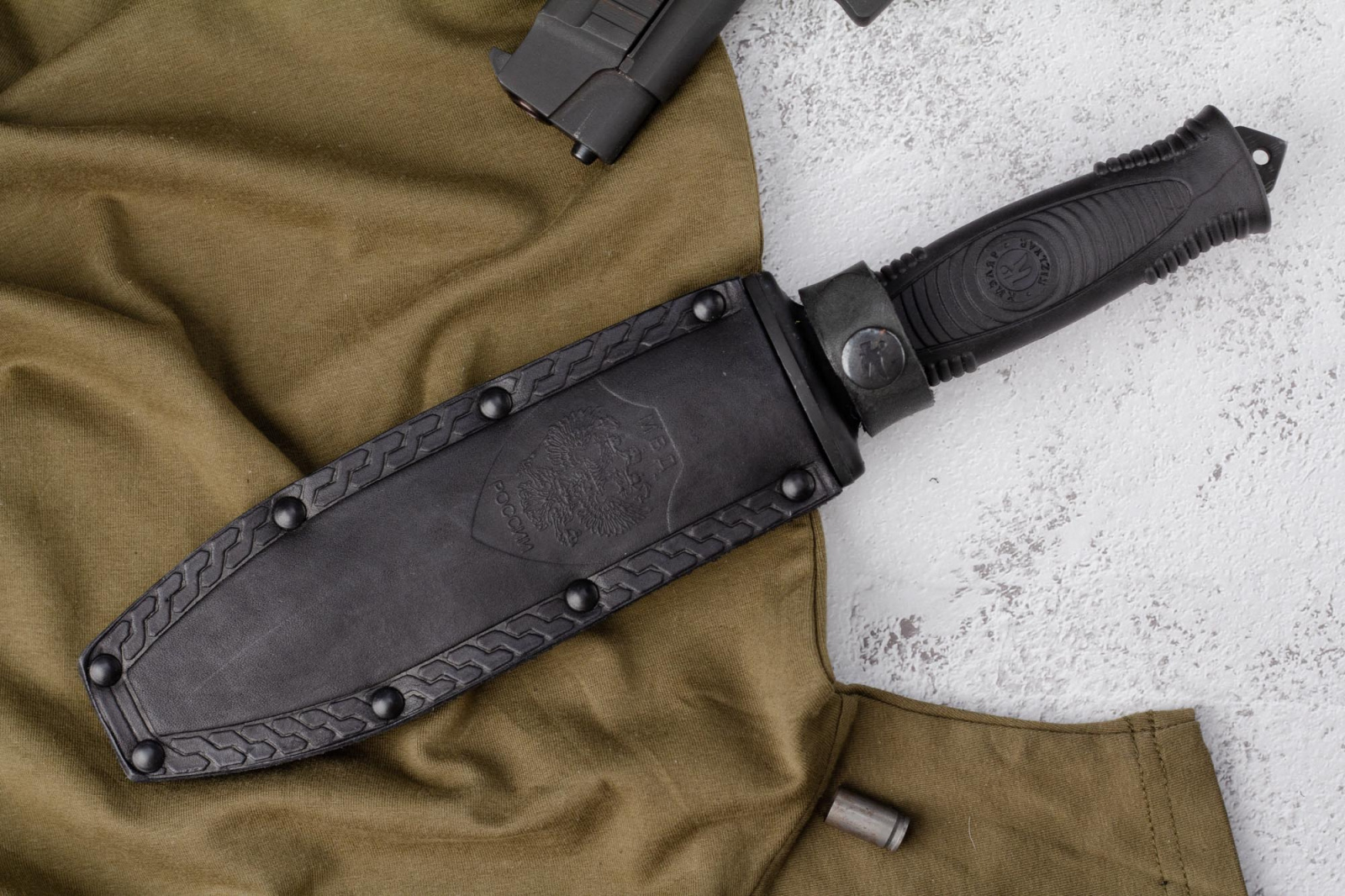 Нож Сталкер Черный с символикой МВД