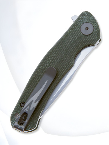 Складной нож Petrified Fish Warrior Mini сталь K110, рукоять Green Micarta