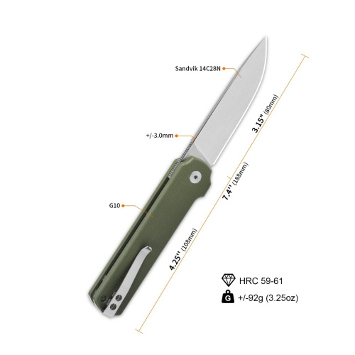 Нож QSP Lark Satin сталь 14C28N, рукоять Green G10