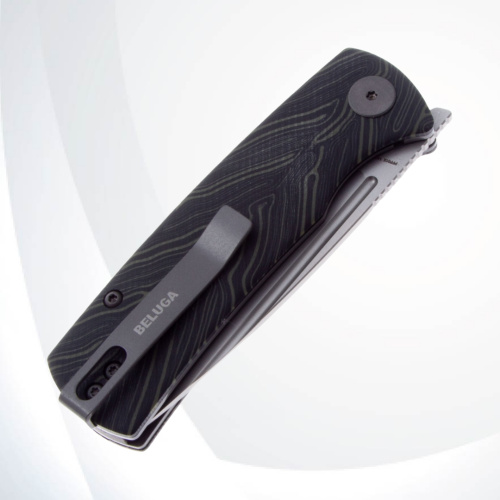 Складной нож Petrified Fish Beluga Mini сталь 14C28N, рукоять G10 Black/Green Gmascus