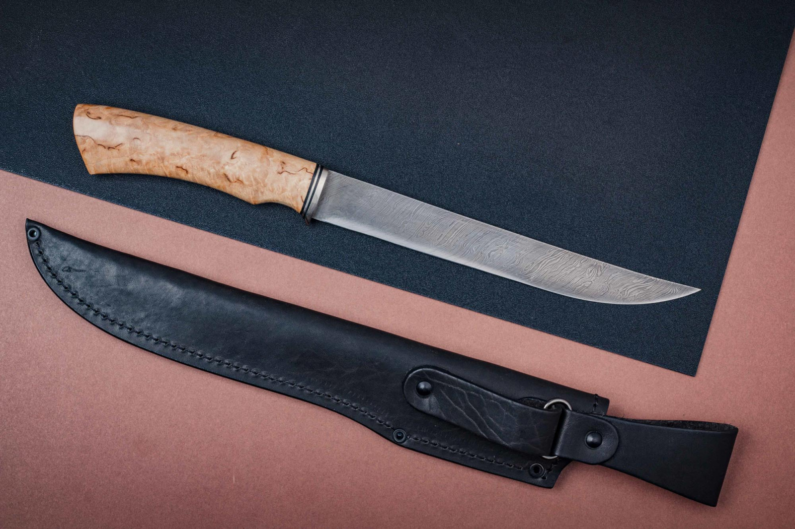 Нож Филейный дамаск карельская береза Марушина